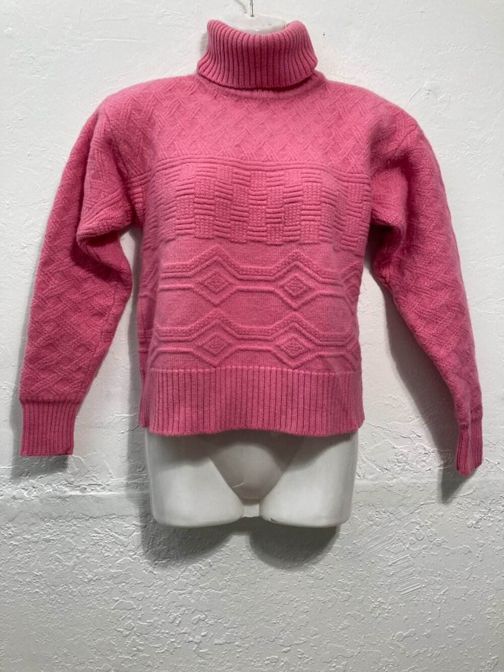 Vintage Bogner New Wool Turtleneck chunky Ski Knit Sweater Pink Thick Retro M